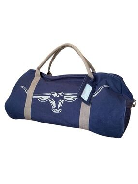 R.M. Williams Canvas Duffle Bag Navy Blue Longhorn Logo Travel Gym Weekender